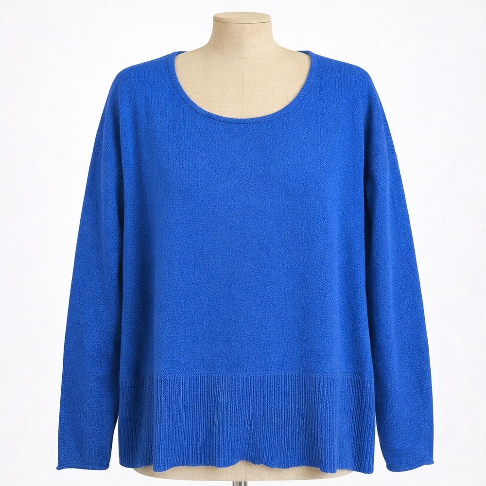 DVF‎ Cashmere Wool Crewneck Sweater Sz M Blue Preppy Minimalist Quiet Luxury